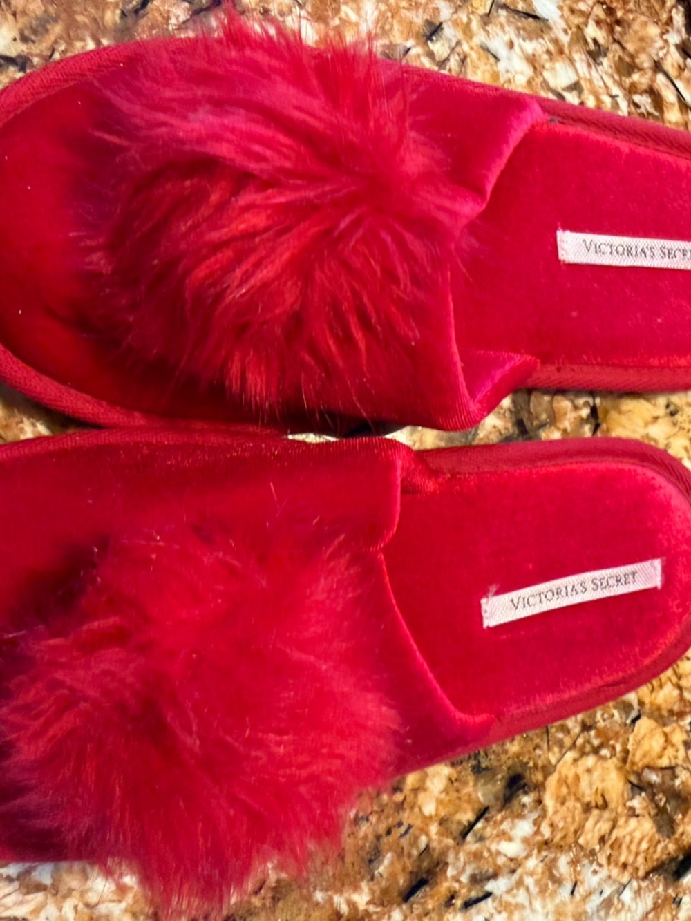 Victoria's Secret Red Velvet Pom Pom Slide Slippers